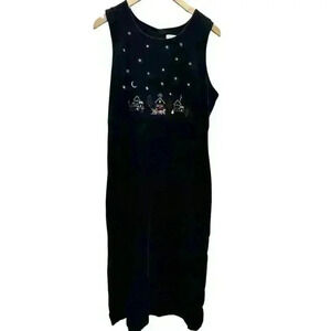 Christopher & Banks Embroidery Medium Blue Corduroy Christmas Village Jumper